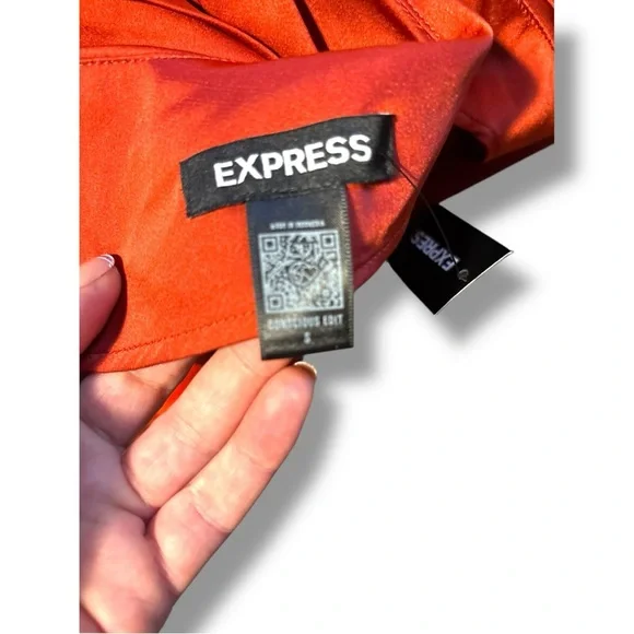 Express NWT Chic Scarlet Asymmetrical Long Sleeve Silky Cowl Neck Women's Blouse - Picture 12 of 16